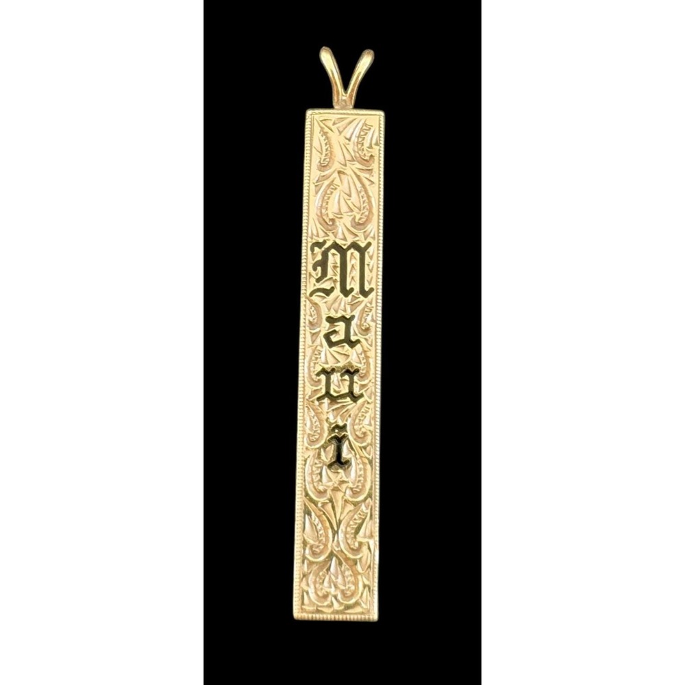14k Yellow Gold Maui Enamel Bar Pendant Charm 3.1 Grams Vintage Hawaiian Jewelry